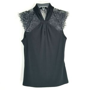Morgan De Toi Womens S Lace Sleeve Twist Top Blouse Sleeveless 90's Club Wear
